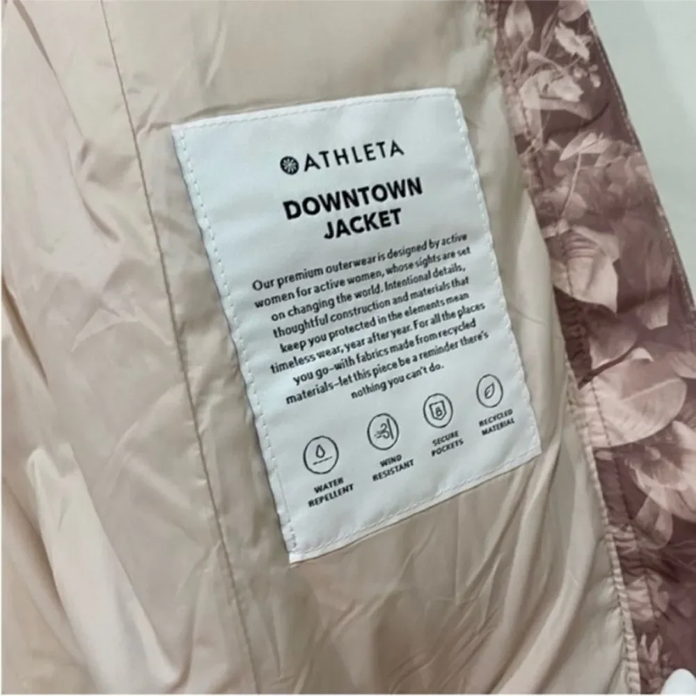 Athleta Downtown Printed Jacket in Antoinette Floral Pink Down Coat